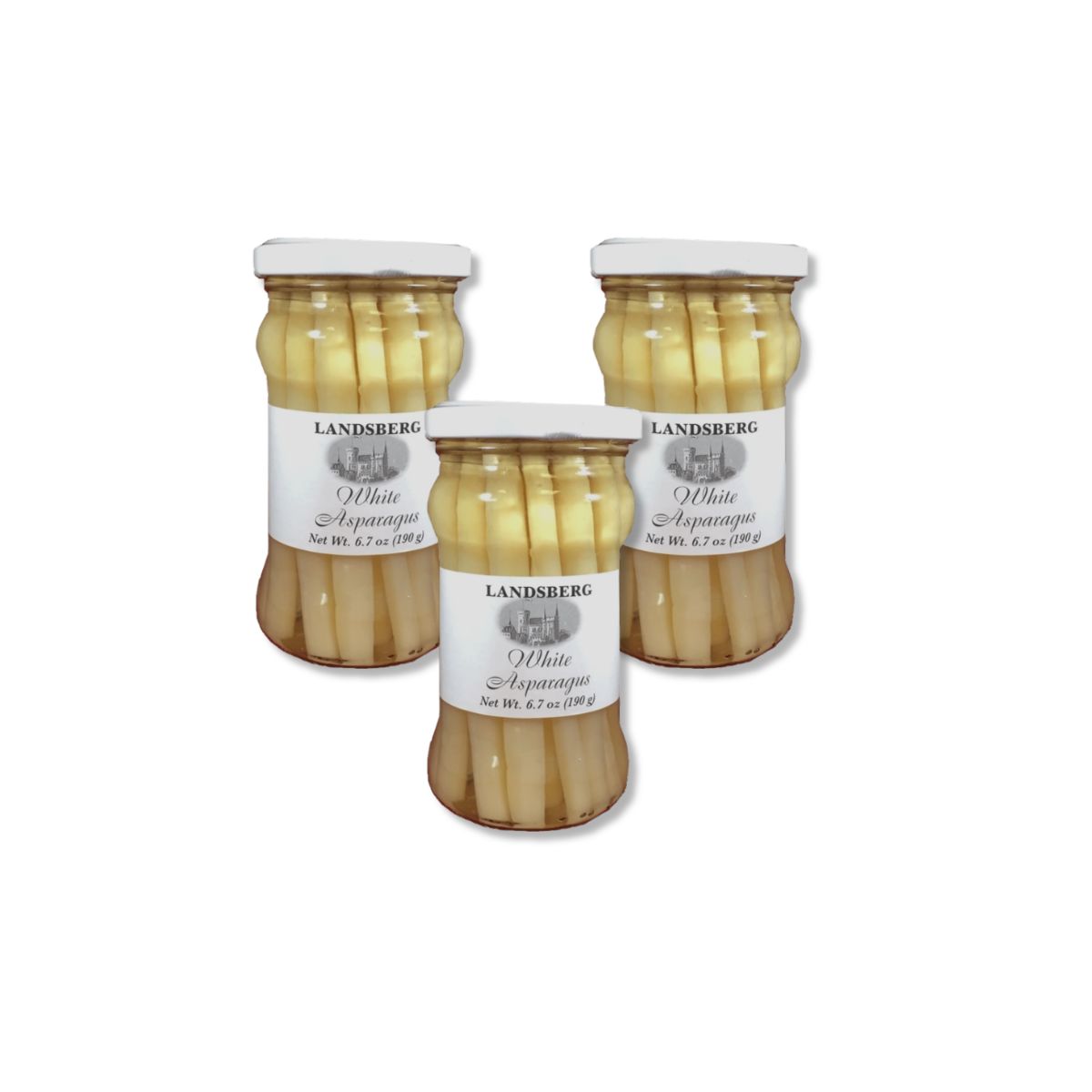 Three jars of Landsberg Whole White Asparagus, 6.7 oz each
