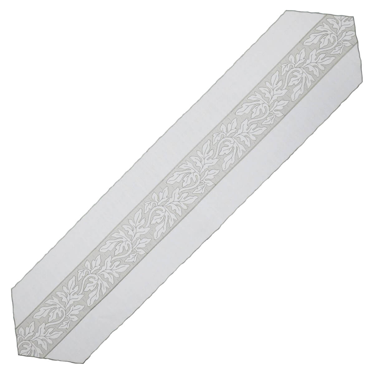Table runner in ecru with charming green leaf stitching