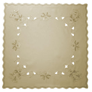 Linen Table Cloth - Cream with Embroidered Flowers & Holly Branches*
