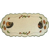 Sand color table runner with hedgehogs on either end, and a running border of fall leaves blowing in the wind.