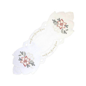 Linen Table Runner - Winter Floral Off White