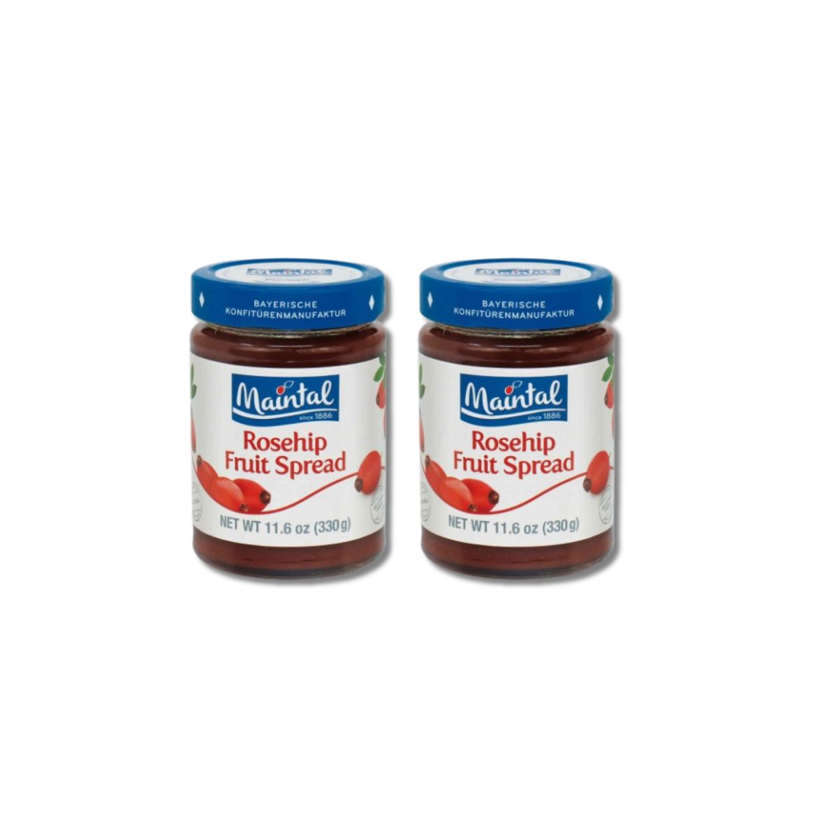 Two jars of Maintal Rosehip Fruit Spread Hagebutte from Germany
