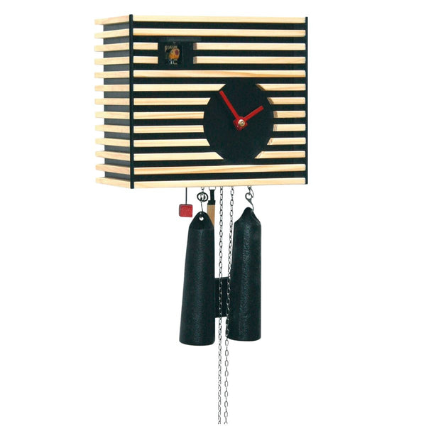 BAUHAUS black cuckoo clock by Rombach & Haas, handmade in the Black Forest with Bauhaus design and 8-day movement.