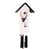 CLASSIC white birdhouse cuckoo clock with black stag head and red cuckoo bird, handmade in Germany with 8-day movement.