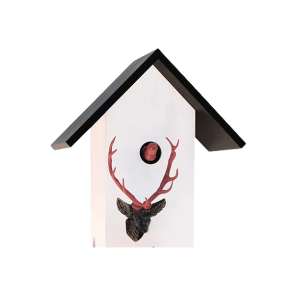 Modern White Birdhouse Cuckoo Clock with Black Stag and Red Cuckoo – Rombach & Haas CLASSIC Collection