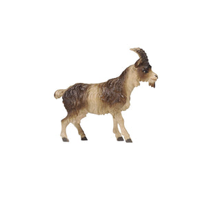 The PEMA Kostner Nativity - Goat with Short Hair is crafted with realistic detail and precision. This majestic mountain goat, made of light and dark brown fur, features a short temper and a full beard. Experience the beauty and temperament of nature in your home with this unique nativity set.
