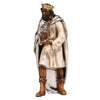 Celebrate the holidays with the majestic Black King (Balthazar) from PEMA. This regal figure wears a white tunic adorned with gold stars, a silver robe, and a golden crown. Holding a silver chalice with the precious gift of myrrh, he presents it to Baby Jesus. With a full black beard, he adds elegance to your home this season.