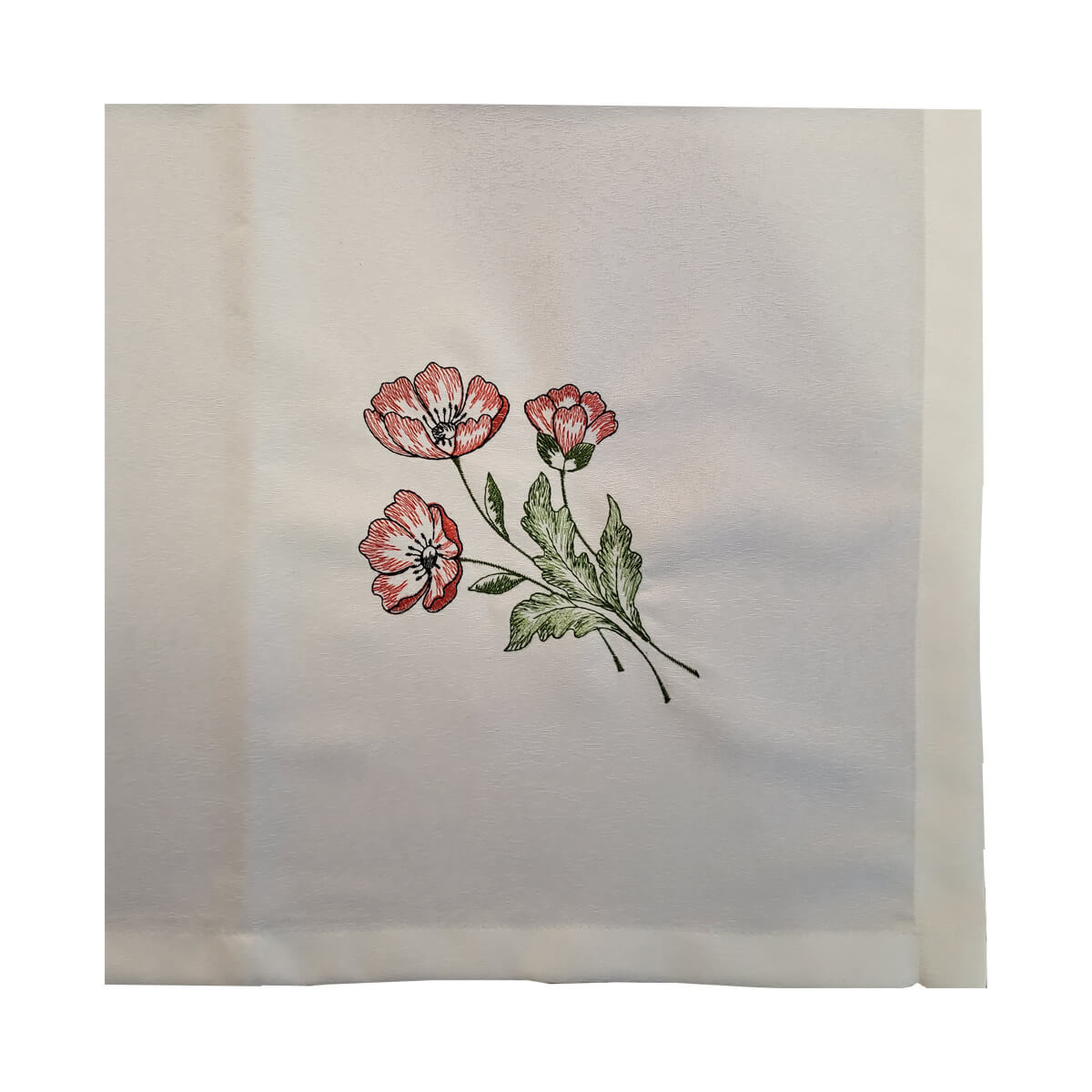 Close-up view of vibrant poppy flowers adorning our Poppy Bloom Table Cloth, adding a burst of color and elegance to your dining experience.