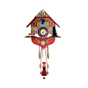 Cuckoo Bird moving and Black Forest Girl swinging on an Engstler Miniature Clock