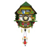 Engstler's Quartz Cuckoo Clock with Trees and Swinging Girl: A charming woodland scene with a swaying bird, deer, and toadstool mushroom