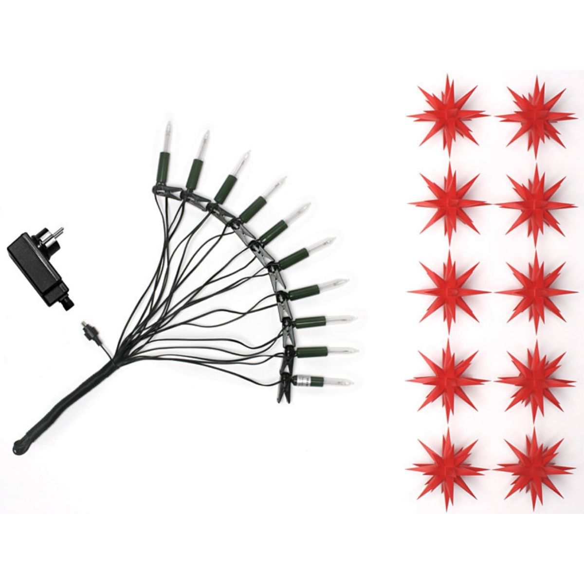 Red Herrnhuter Moravian Star Chain A1s LED indoor outdoor Christmas light set