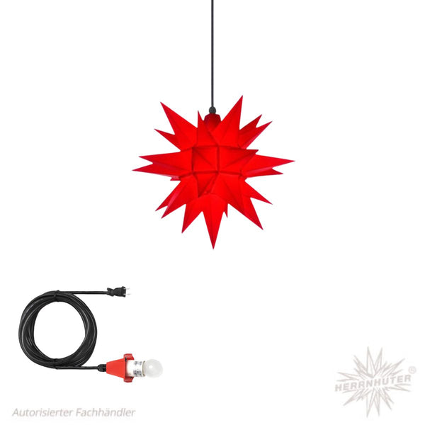 Red Herrnhuter Moravian Star Set A4 with outdoor cable and light kit for indoor and outdoor Christmas decorating