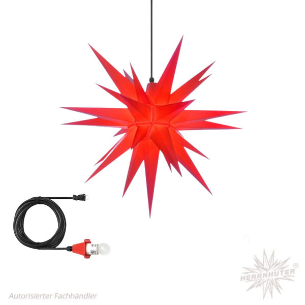 Red Herrnhuter Moravian Star Set A7 with outdoor cable and light kit for indoor and outdoor Christmas decorating