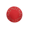 Small round red table linen with embroidered decorative border