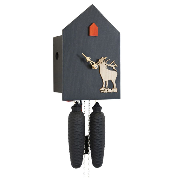 Minimalist black STYLE cuckoo clock, VdS-certified German craftsmanship with 8-day movement.