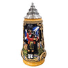Scotland Beer Stein by KING featuring Highland bagpiper and Scottish flag, handcrafted in Germany with pewter lid