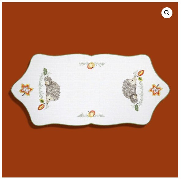 Table Runner - White with Hedgehogs, Apples and Leaves (long)