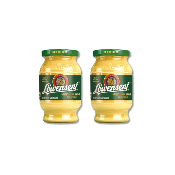 Two glass jars of Lowensent Medium Hot 