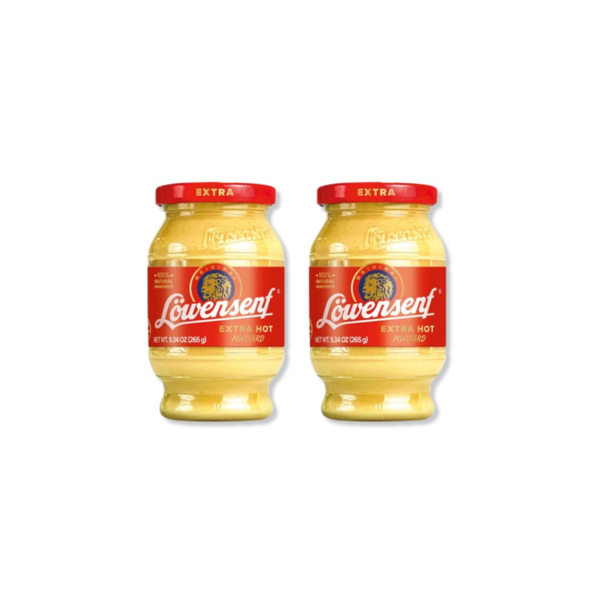 Two Löwensenf Extra Hot German Mustard 9.34 oz jar