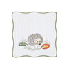 White linen square with hedgehog embroidery small table linen doily Funke Germany