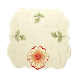 Square Table Linen - Cream with Red Hibiscus Flower