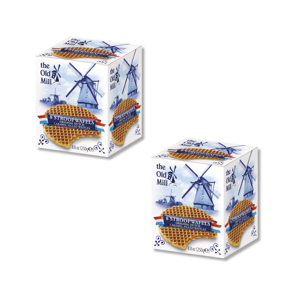 Two boxes of The Old Mill Original Dutch Caramel Stroopwafels