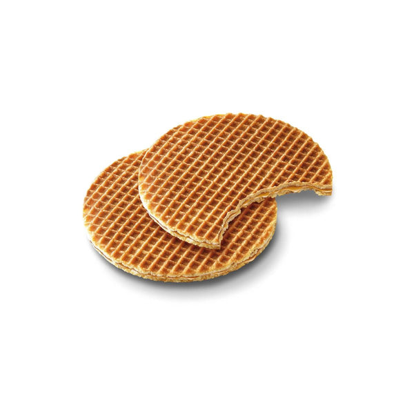 The Old Mill Dutch caramel stroopwafels showing crisp waffle layers