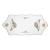 White linen table runner with hedgehogs apples and autumn leaves Funke Germany