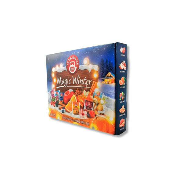 Teekanne Magic Winter Tea Collection gift box with 30 assorted fruit and herbal tea bags in six festive flavors