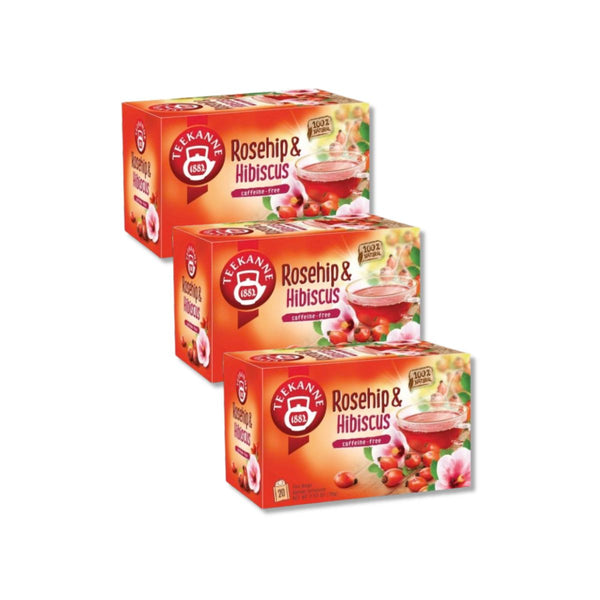 Three boxes of Teekanne Rosehip & Hibiscus Herbal Fruit Tea
