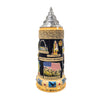 USA 250th Anniversary panorama German beer stein by KING Werk featuring Mount Rushmore, Cape Canaveral, the Gateway Arch, and patriotic 250 Years artwork.