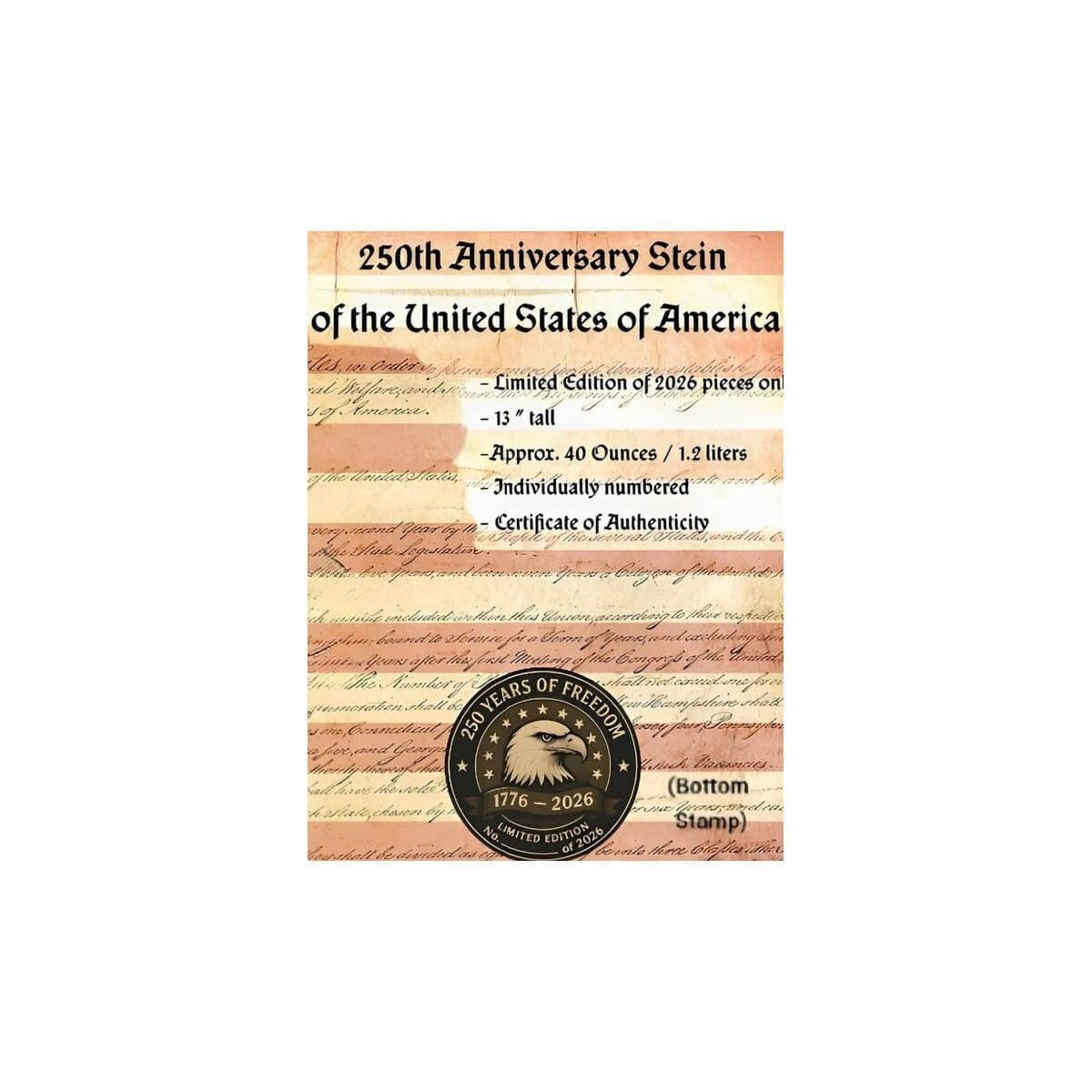 250th USA Anniversary Beer Stein with Flying Eagle Lid 1.2L by KING