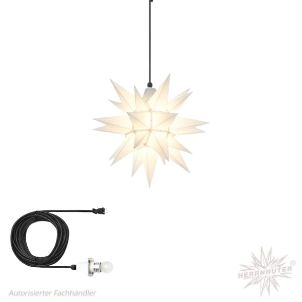 White Herrnhuter Moravian Star Set A4 with outdoor cable and light kit for indoor and outdoor Christmas decorating