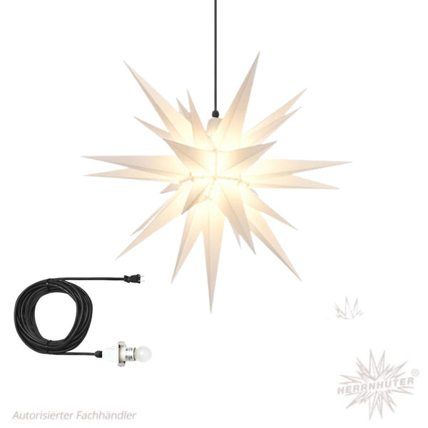 White Herrnhuter Moravian Star Set A7 with outdoor cable and light kit for indoor and outdoor Christmas decorating