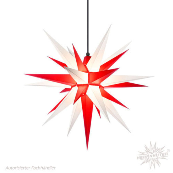 White and red Herrnhuter Moravian Star A7 plastic illuminated Christmas star 28 inch handmade in Germany