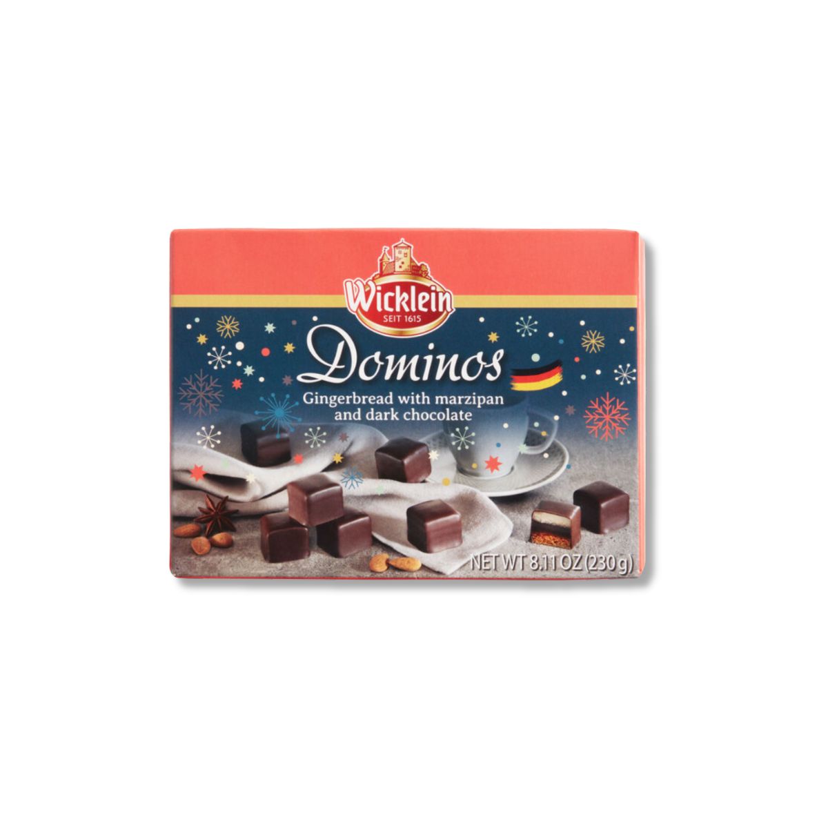 Wicklein Dominosteine German Christmas gingerbread with marzipan and dark chocolate in an 8.11 oz gift box
