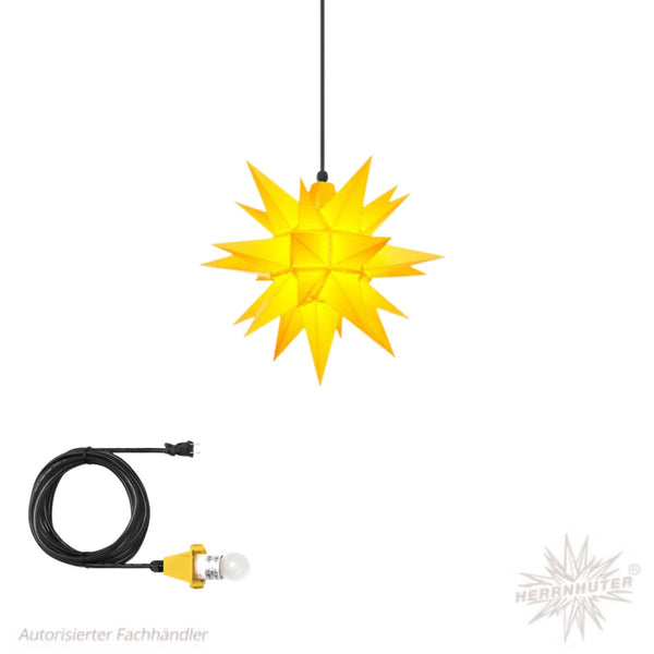 Yellow Herrnhuter Moravian Star Set A4 with outdoor cable and light kit for indoor and outdoor Christmas decorating