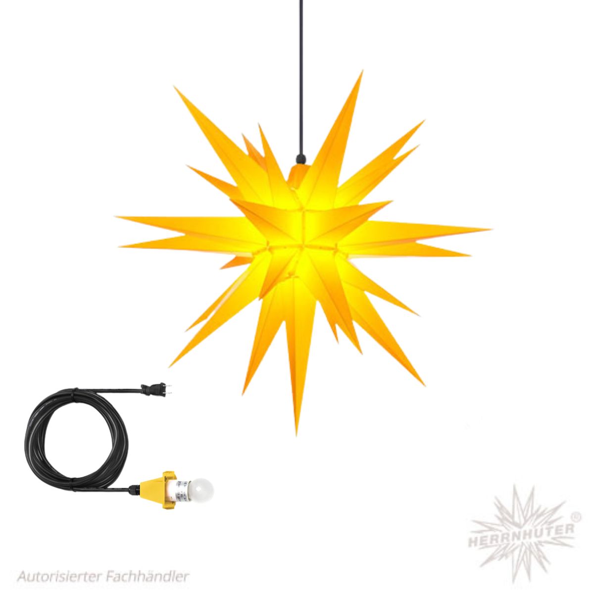 Yellow Herrnhuter Moravian Star Set A7 with outdoor cable and light kit for indoor and outdoor Christmas decorating