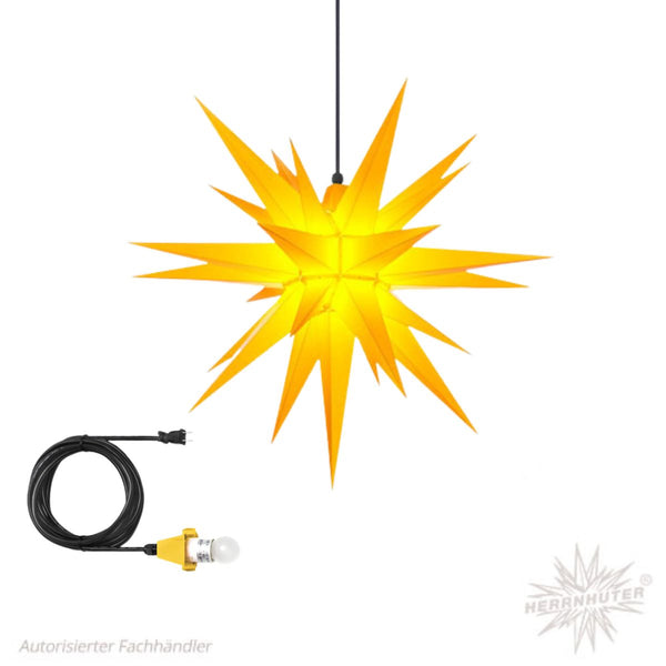 Yellow Herrnhuter Moravian Star Set A7 with outdoor cable and light kit for indoor and outdoor Christmas decorating
