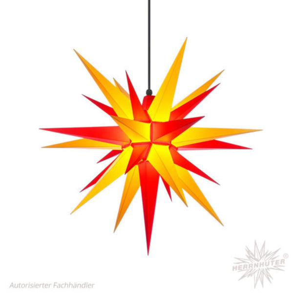 Yellow and red Herrnhuter Moravian Star A7 plastic illuminated Christmas star 28 inch handmade in Germany