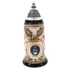 Ceramic beer stein with U.S. Air Force seal, bald eagle, and pewter lid with ornate finial. Made in Germany by Zoeller & Born.