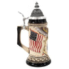 side of Ceramic beer stein  U.S. Air Force, bald eagle, raised American flags, star base, and pewter lid with ornate finial. Made in Germany by Zoeller & Born.