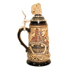 side of 0.25L German beer stein with Berlin landmarks Rotes Rathaus and Reichstag in relief, and pewter lid featuring a real Berlin Wall fragment.
