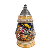 Zoeller & Born German Christmas beer stein with Santa in sleigh, flying reindeer, snowy village and engraved pewter lid