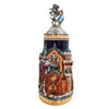 Handcrafted 1L Neuschwanstein Castle beer stein with King Ludwig figure, sword handle, and pewter lid topped with Bavarian lion by Zoeller & Born.