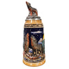 German wolf beer stein with howling wolves, forest moonlit scene, and sculpted wolf lid by Zoeller & Born