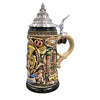 Munich Oktoberfest Beer Stein by KING featuring the Frauenkirche, Bavarian lion, trumpet motifs, and traditional Oktoberfest artwork