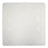 White square linen tablecloth with scalloped cutwork edges and subtle leaf tendril embroidery