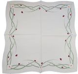 Linen Table Cloth - White with Ladybugs & Woven Daisy Pattern