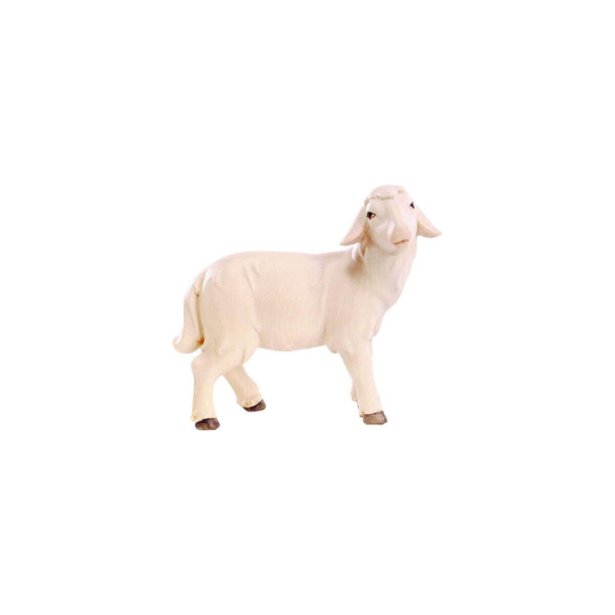 Sculpted wooden figurine of a standing sheep for Artis Nativity set.